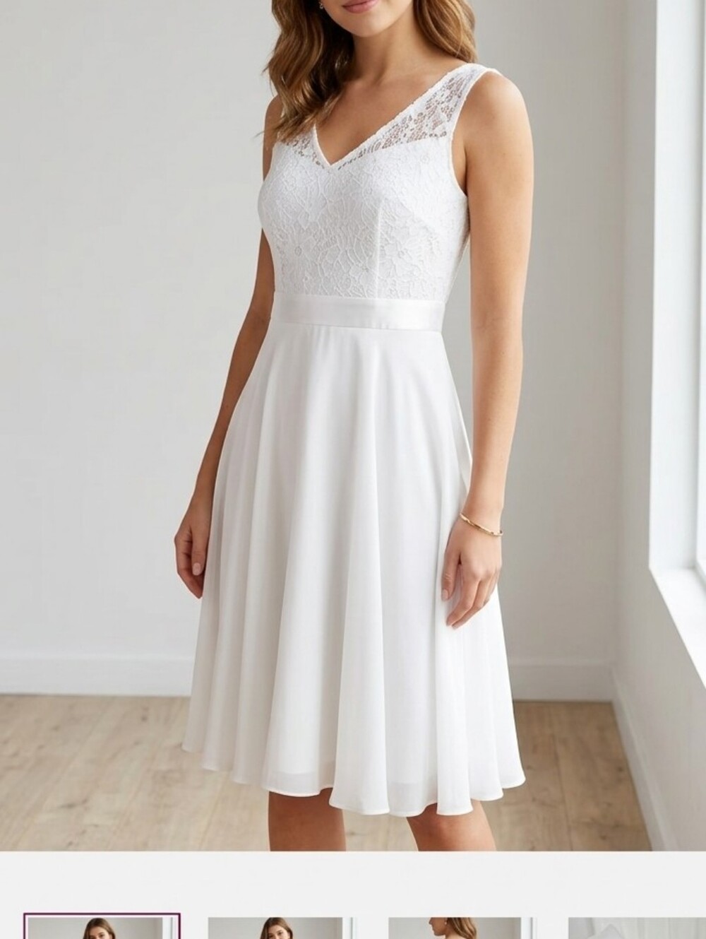 SHEIN White Lace Bodice Chiffon Dress